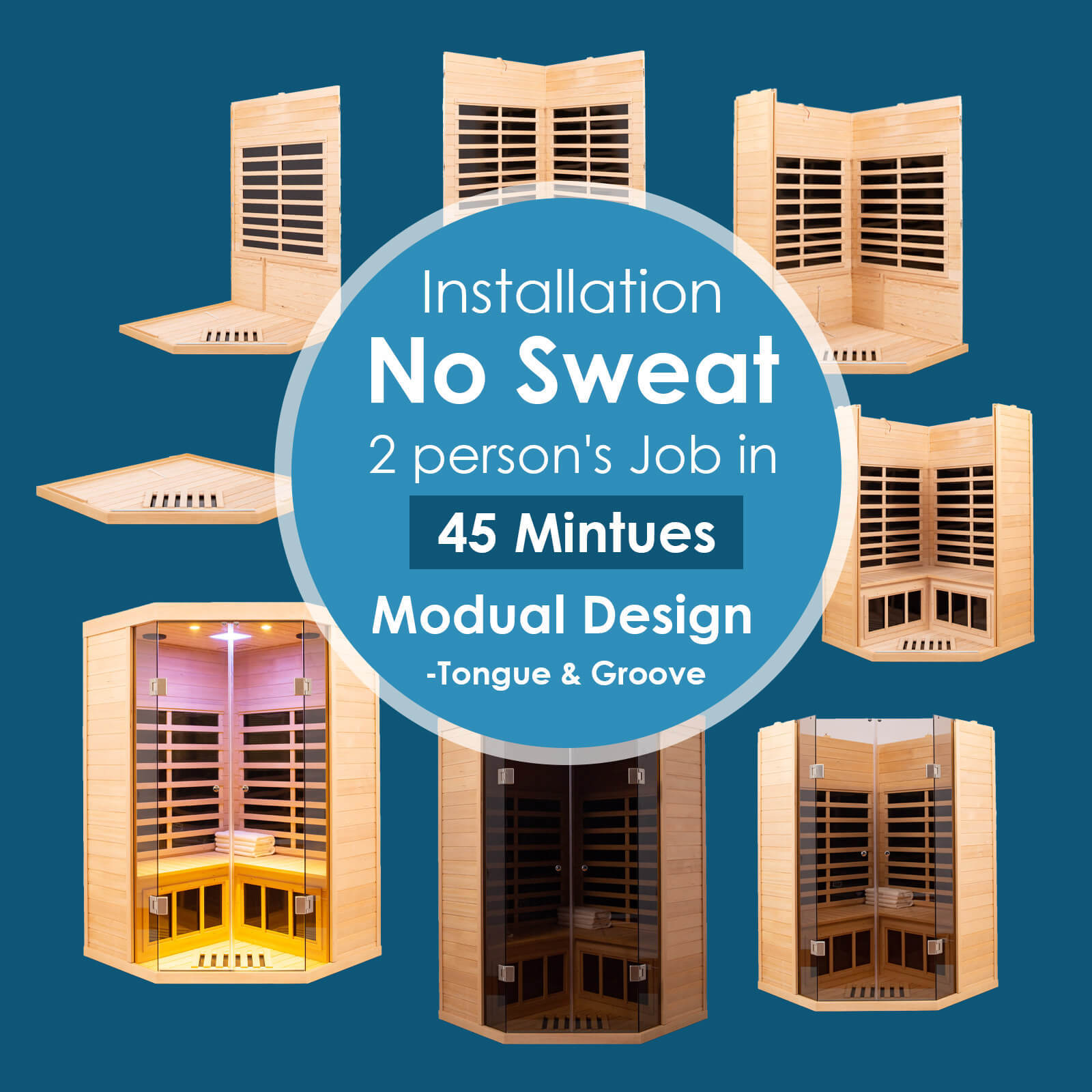 Xmatch Saunas 907S Far Infrared Sauna, Indoor Corner Wooden Dry Sauna Low EMF (Hemlock Wood, 2-3 Person Size)
