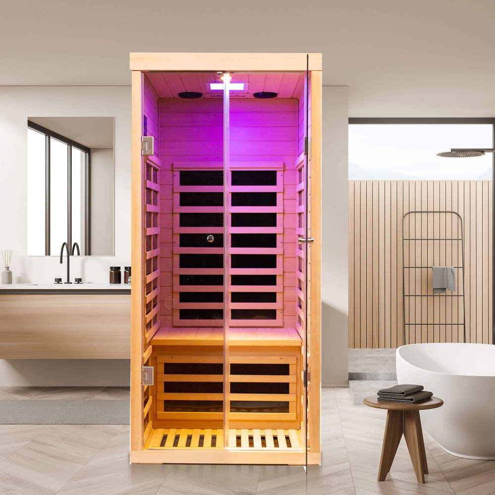 Xmatch Saunas 901S Far Infrared Sauna, Indoor Wooden Dry Sauna Low EMF (Hemlock Wood, 1-Person Size)