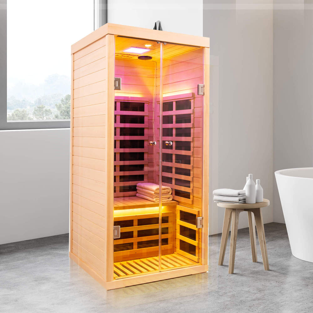 Xmatch Saunas 901S Far Infrared Sauna, Indoor Wooden Dry Sauna Low EMF (Hemlock Wood, 1-Person Size)