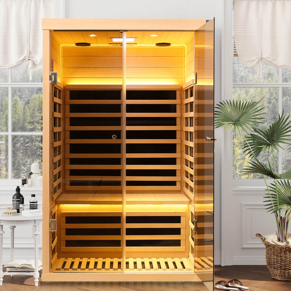 Xmatch Saunas 902S Far Infrared Sauna, Indoor Wooden Dry Sauna Low EMF (Hemlock Wood, 2-Person Size)