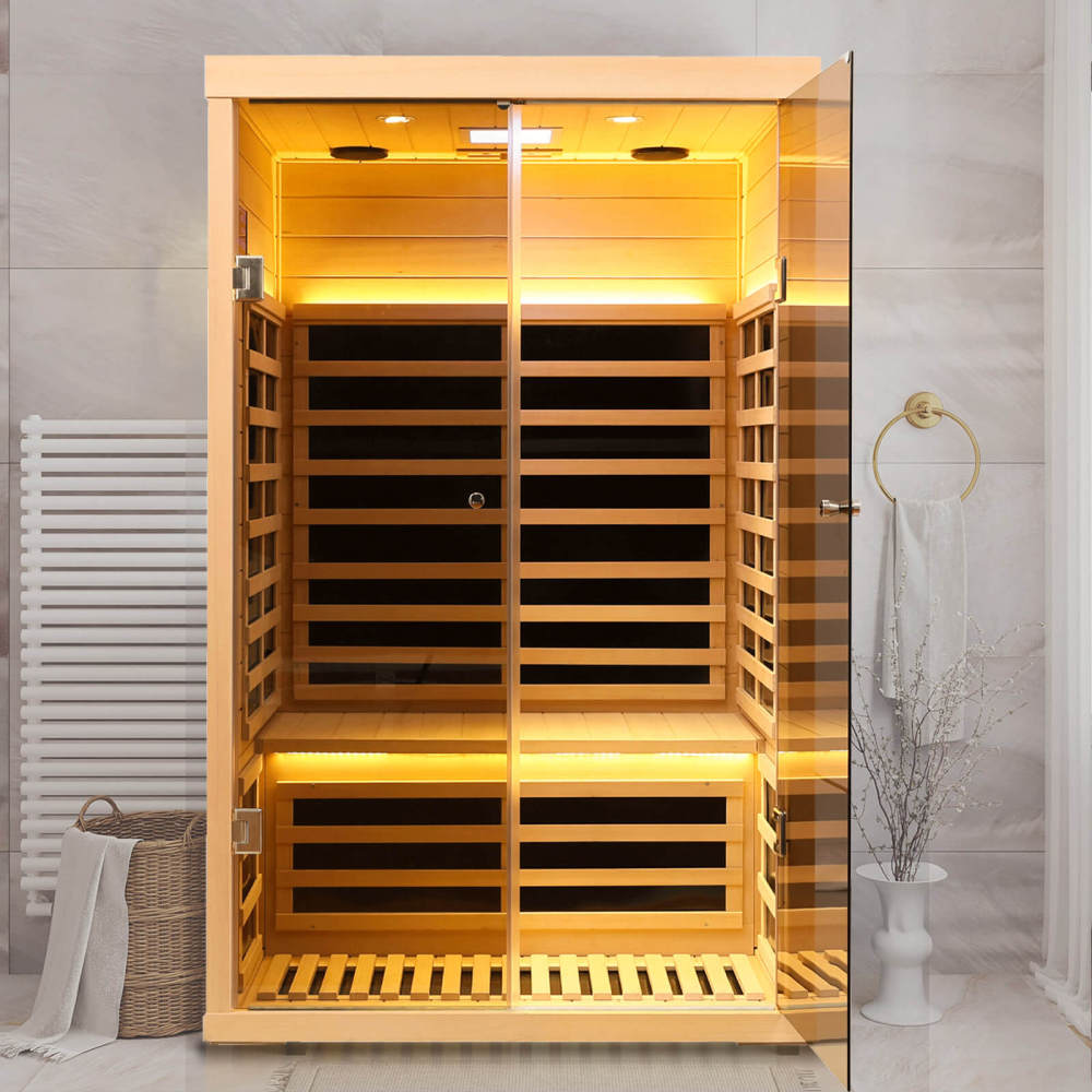 Xmatch Saunas 902S Far Infrared Sauna, Indoor Wooden Dry Sauna Low EMF (Hemlock Wood, 2-Person Size)