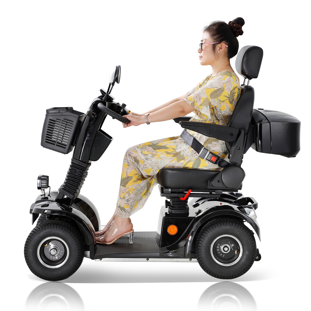 Mobility Scooters for Adults & Seniors, Heavy Duty 4-Wheel Mobility Scooter Battery Powered with Front Basket Compact Rear Box 360 Degree Adjustable Seat (Black)