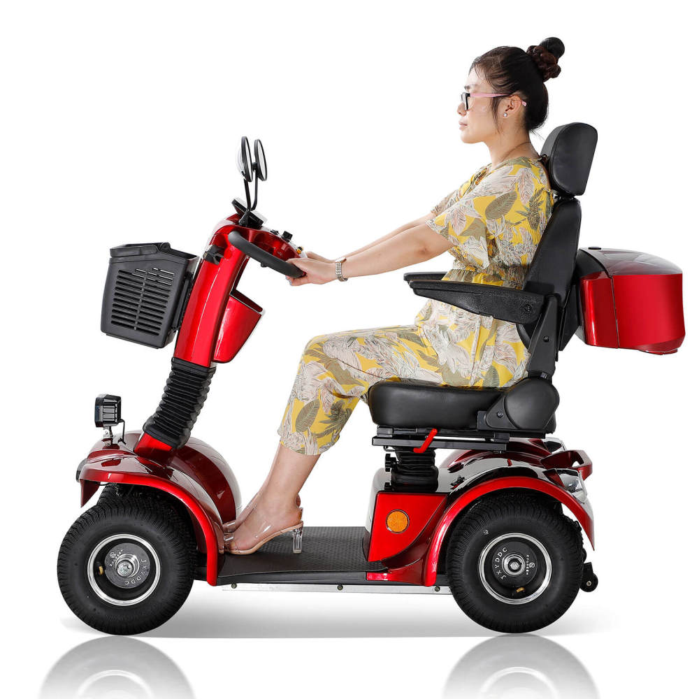 Mobility Scooters for Adults & Seniors, Heavy Duty 4-Wheel Medical Electric Powered Wheelchair Device, Elderly-Rear Box 360 Degree Adjustable Seat (Red)
