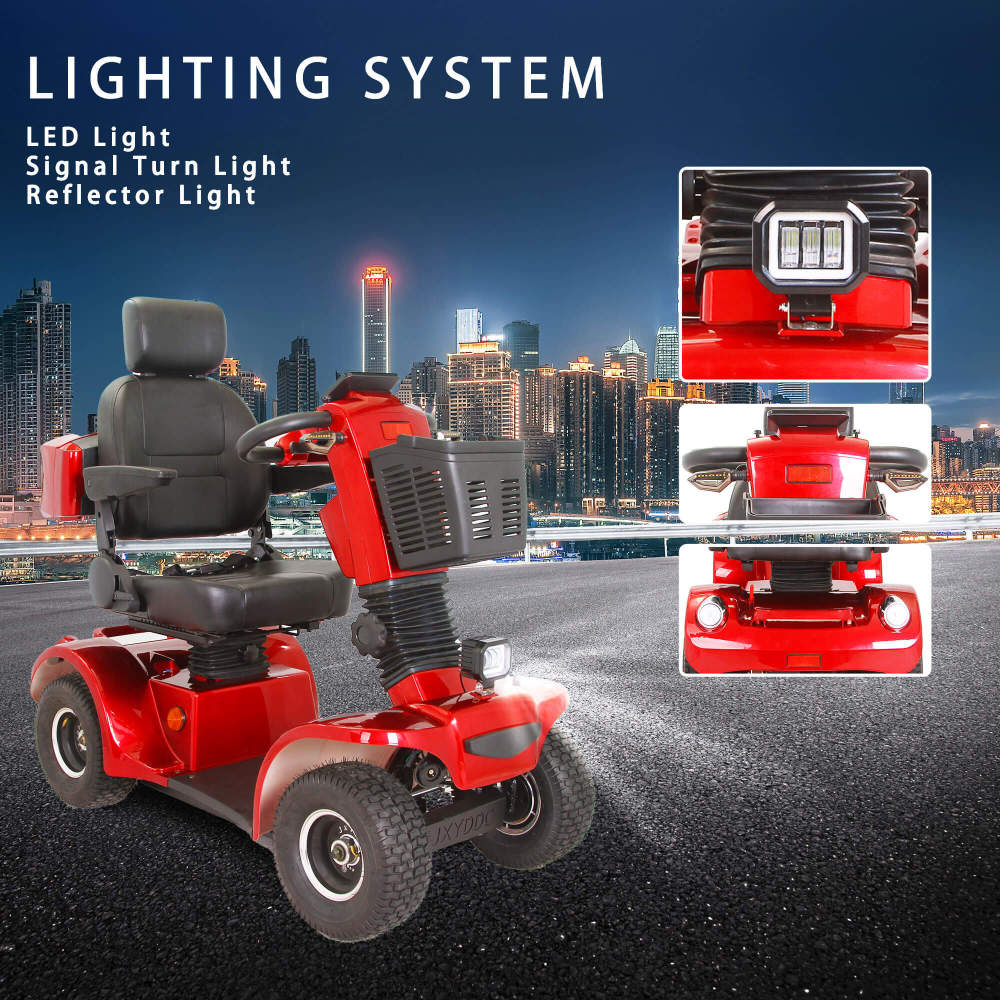 Mobility Scooters for Adults & Seniors, Heavy Duty 4-Wheel Medical Electric Powered Wheelchair Device, Elderly-Rear Box 360 Degree Adjustable Seat (Red)
