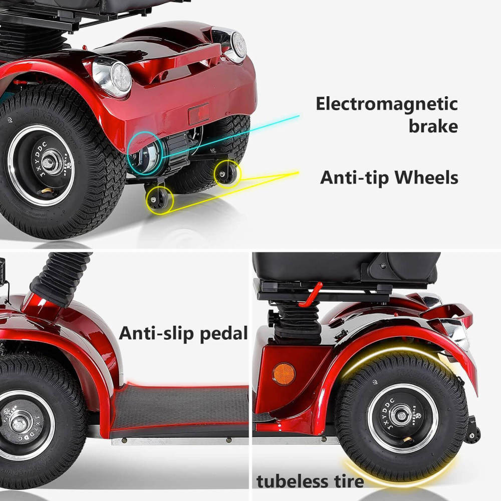Mobility Scooters for Adults & Seniors, Heavy Duty 4-Wheel Medical Electric Powered Wheelchair Device, Elderly-Rear Box 360 Degree Adjustable Seat (Red)