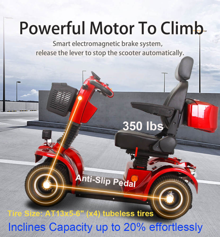 Mobility Scooters for Adults & Seniors, Heavy Duty 4-Wheel Medical Electric Powered Wheelchair Device, Elderly-Rear Box 360 Degree Adjustable Seat (Red)