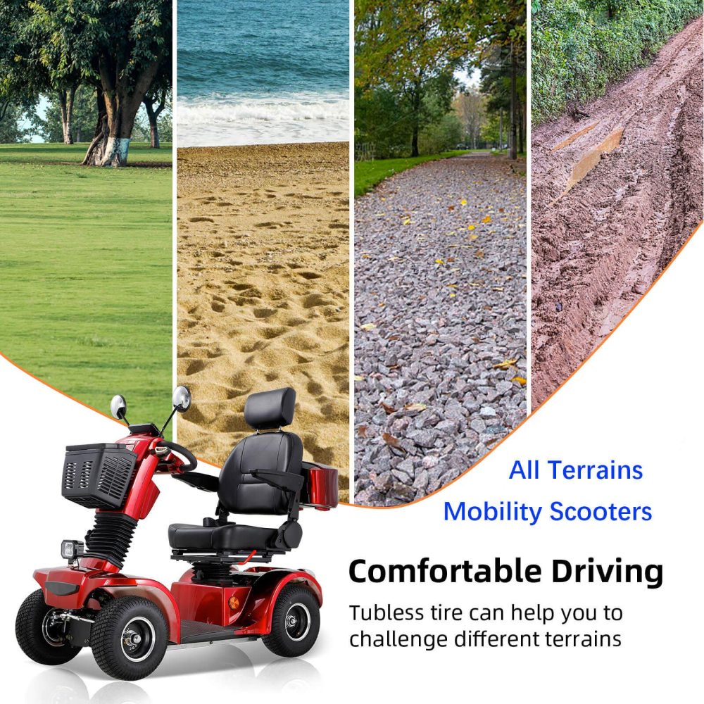 Mobility Scooters for Adults & Seniors, Heavy Duty 4-Wheel Medical Electric Powered Wheelchair Device, Elderly-Rear Box 360 Degree Adjustable Seat (Red)