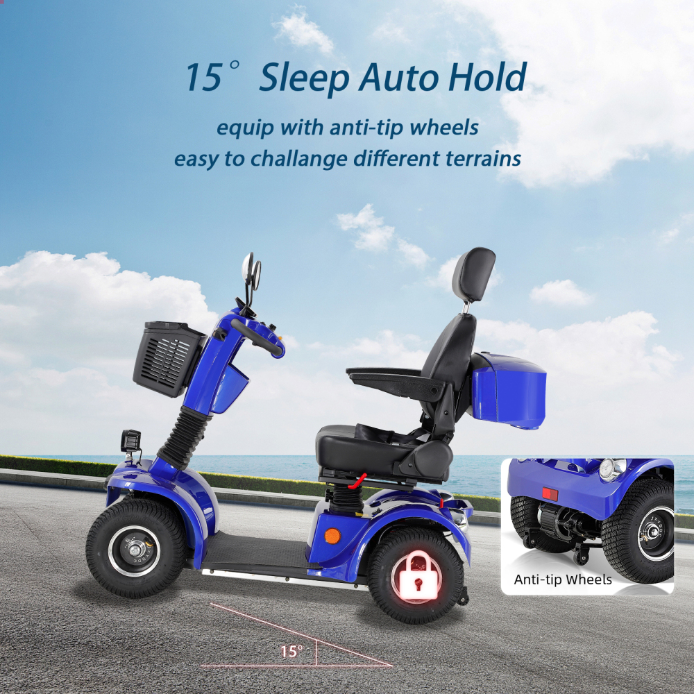 Mobility Scooters for Adults & Seniors, Heavy Duty 4-Wheel Medical Electric Powered Wheelchair Device, Elderly-Rear Box 360 Degree Adjustable Seat (Blue)