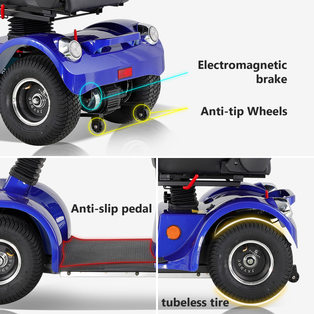 Mobility Scooters for Adults & Seniors, Heavy Duty 4-Wheel Medical Electric Powered Wheelchair Device, Elderly-Rear Box 360 Degree Adjustable Seat (Blue)