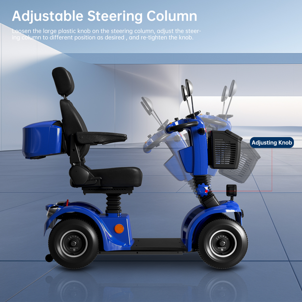 Mobility Scooters for Adults & Seniors, Heavy Duty 4-Wheel Medical Electric Powered Wheelchair Device, Elderly-Rear Box 360 Degree Adjustable Seat (Blue)