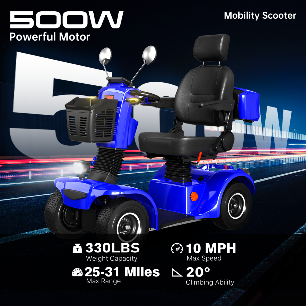 Mobility Scooters for Adults & Seniors, Heavy Duty 4-Wheel Medical Electric Powered Wheelchair Device, Elderly-Rear Box 360 Degree Adjustable Seat (Blue)