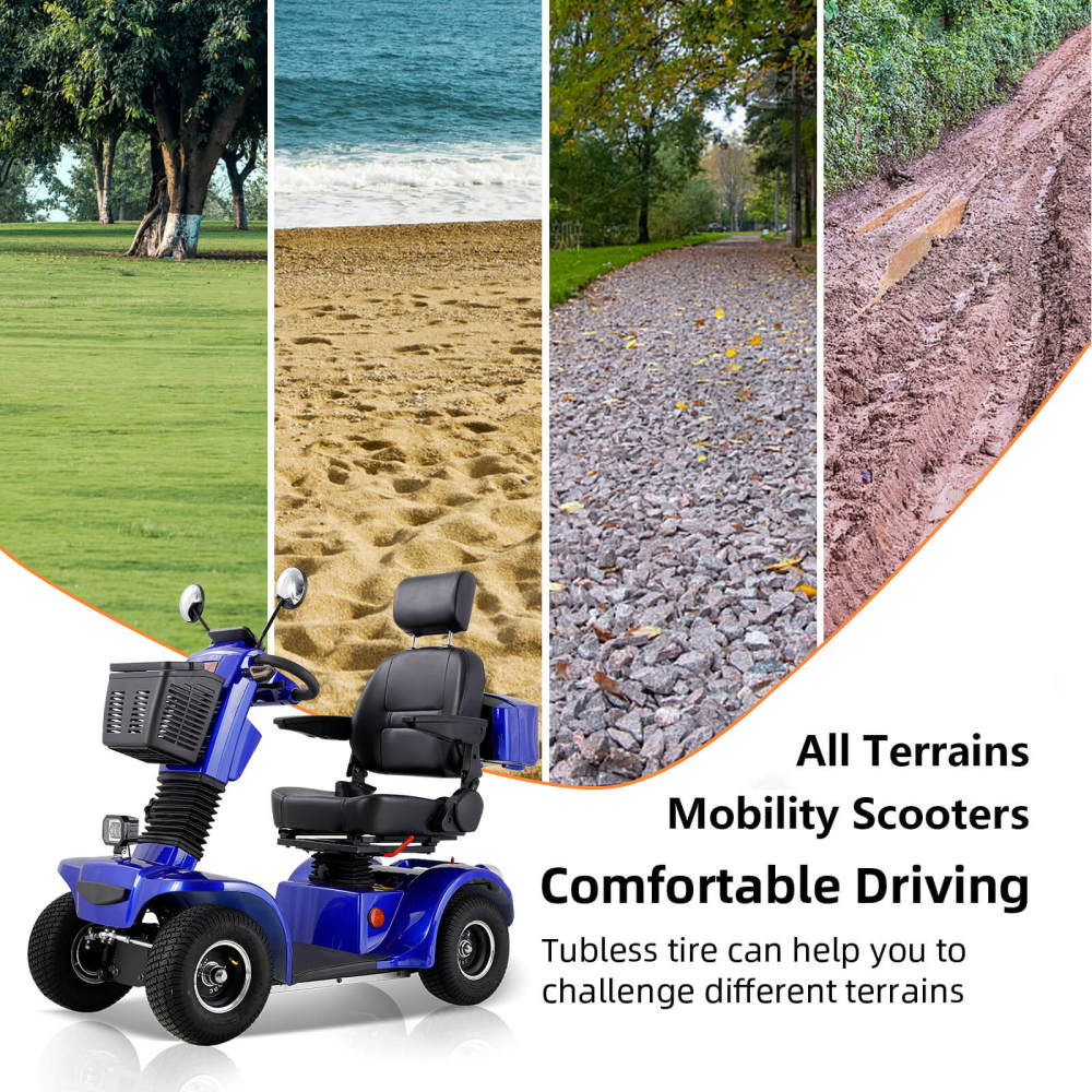 Mobility Scooters for Adults & Seniors, Heavy Duty 4-Wheel Medical Electric Powered Wheelchair Device, Elderly-Rear Box 360 Degree Adjustable Seat (Blue)
