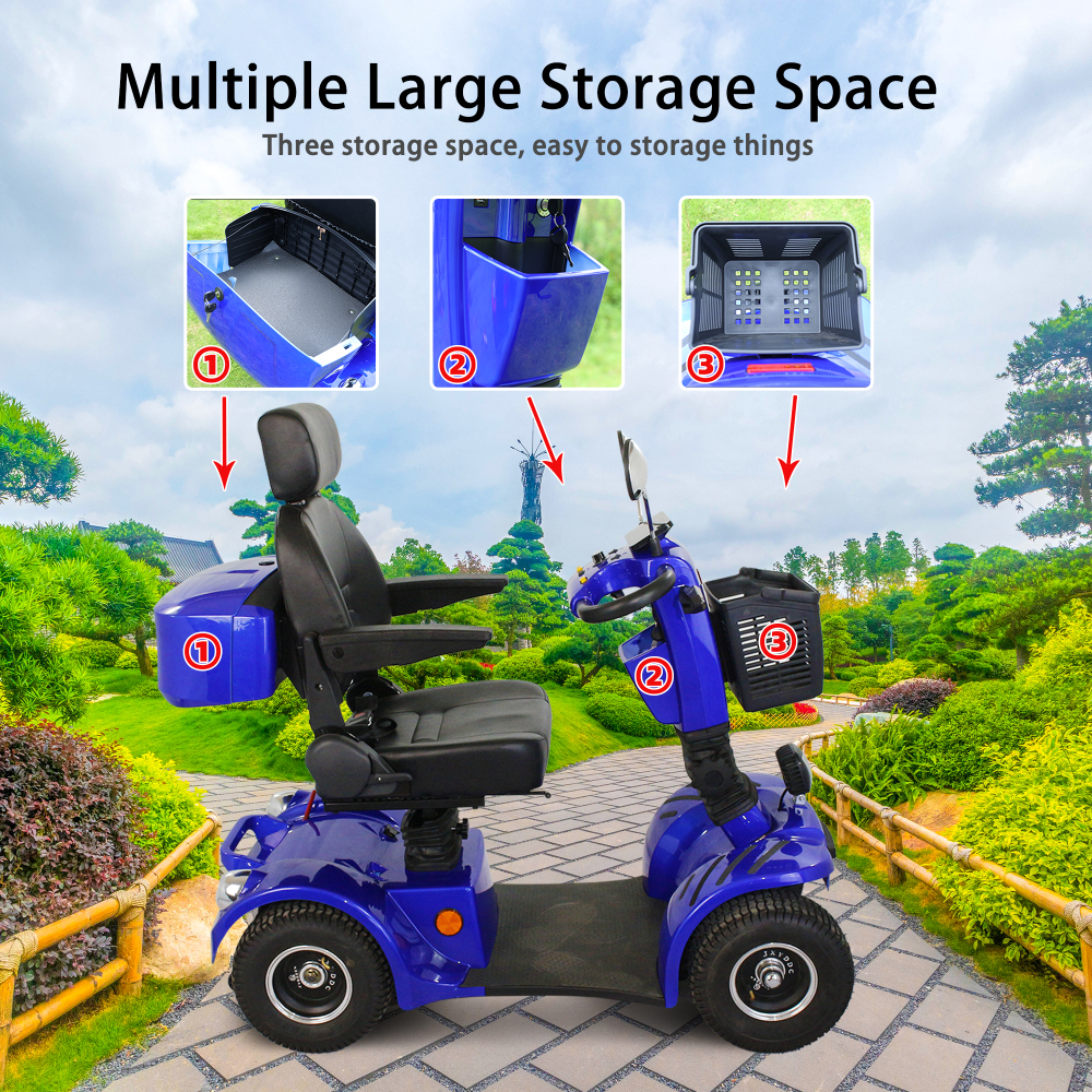 Mobility Scooters for Adults & Seniors, Heavy Duty 4-Wheel Medical Electric Powered Wheelchair Device, Elderly-Rear Box 360 Degree Adjustable Seat (Blue)