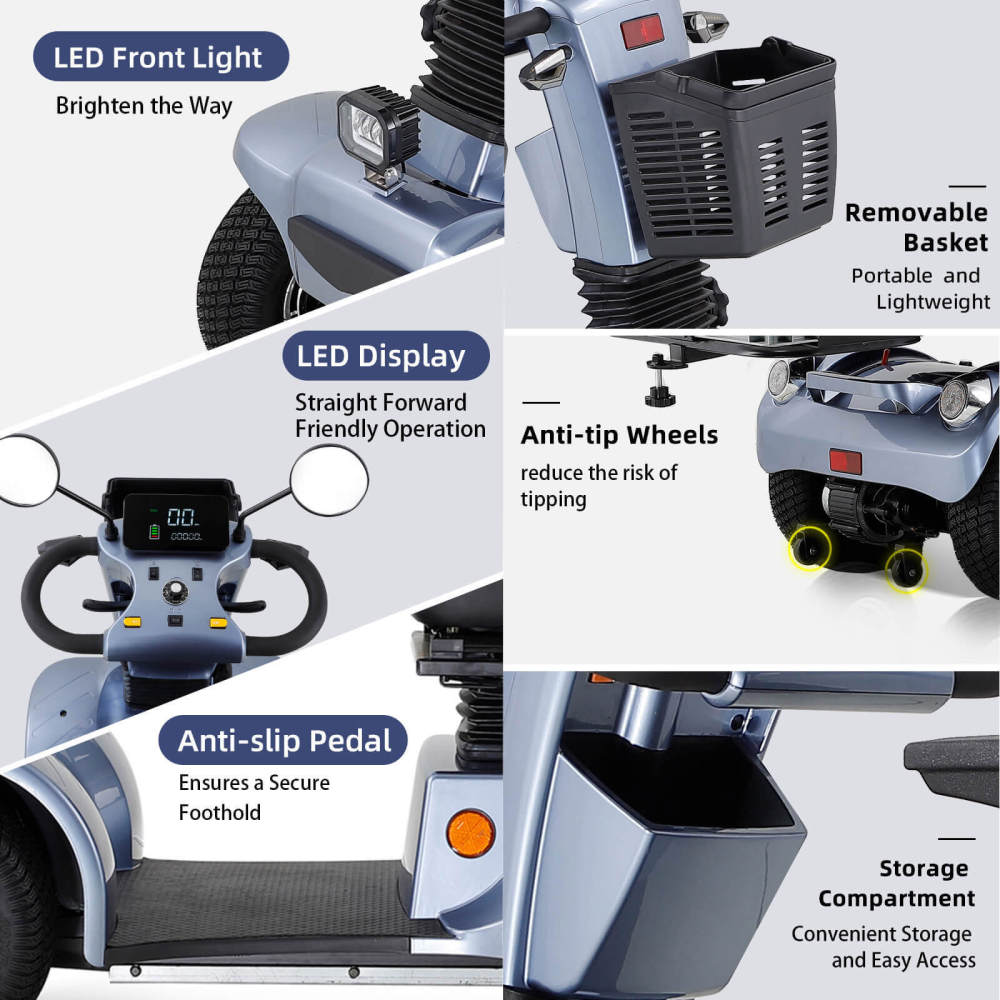 Mobility Scooter for Adults & Seniors, 4 Wheel Battery Powered Handicapped Scooters w/360 Degree Adjustable Seat and Front Basket Rear Box