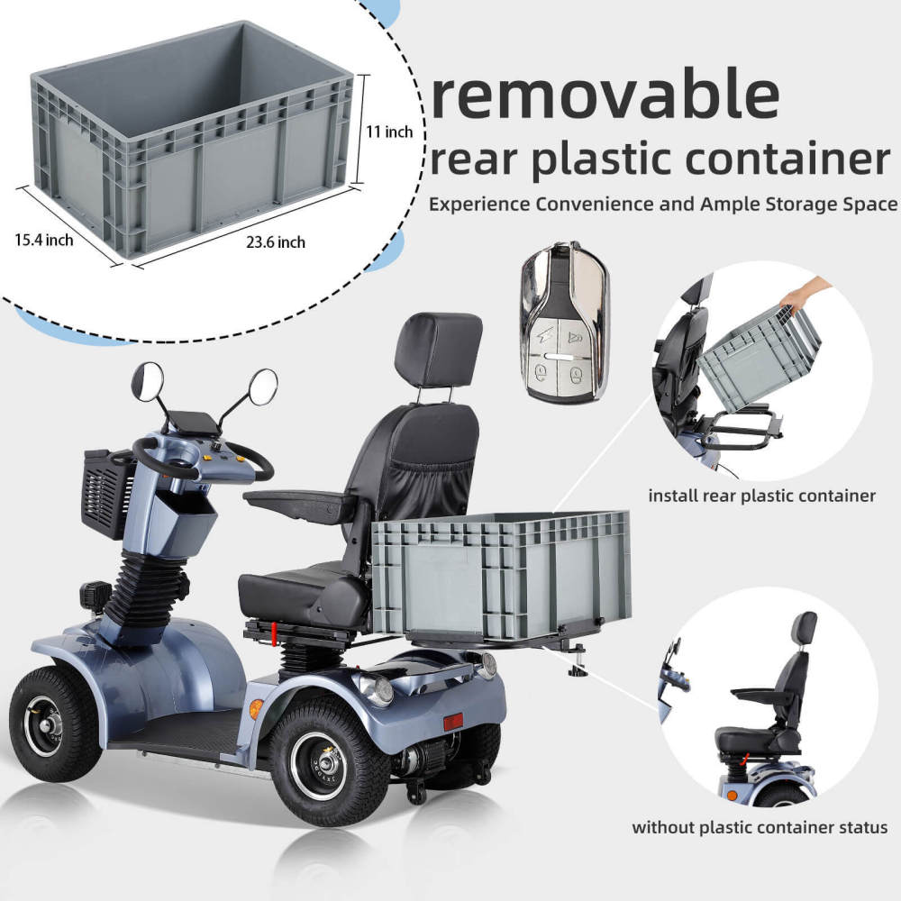 Mobility Scooter for Adults & Seniors, 4 Wheel Battery Powered Handicapped Scooters w/360 Degree Adjustable Seat and Front Basket Rear Box