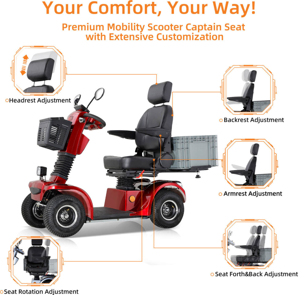 Mobility Scooter for Adults & Seniors, 4 Wheel Battery Powered Handicapped Scooters w/360 Degree Adjustable Seat and Front Basket Rear Box