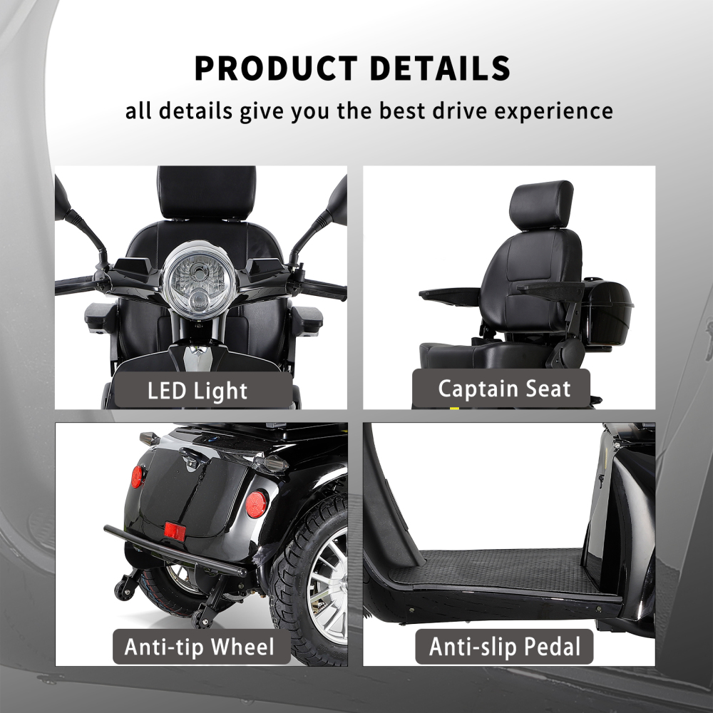 Mobility Scooters for Seniors & Adults, Heavy Duty 4-Wheel 3 Speed Medical Electric Powered Wheelchair Device 800W All Terrain, Elderly Rear Lockbox Adjustable Seat