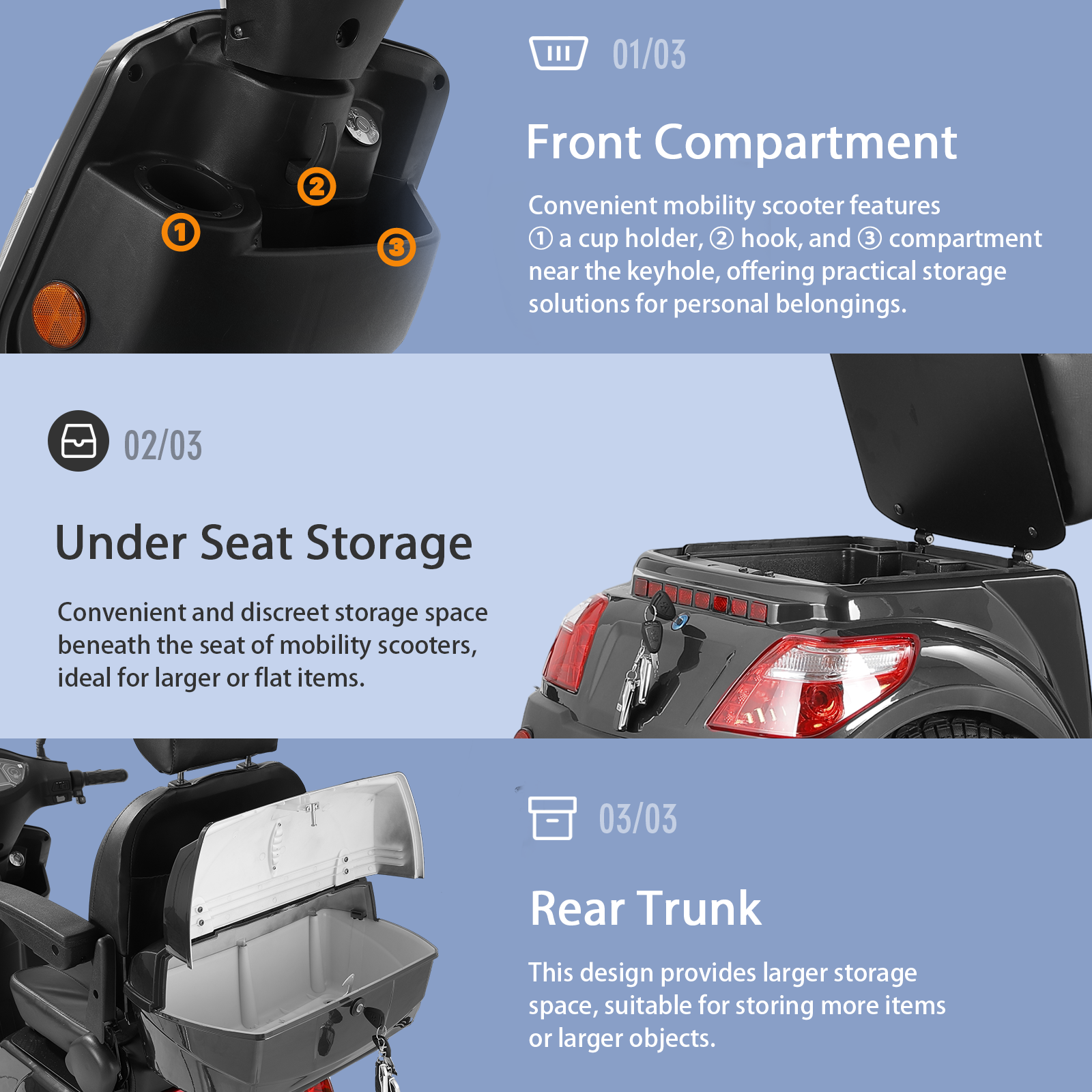Xmatch Mobility Scooters for Adults & Seniors, Heavy Duty 4-Wheel 3 Speed Medical Electric Powered Device 800W All Terrain, Elderly w/Rear Lockbox & Adjustable Seat