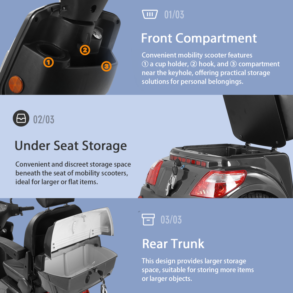 Xmatch Mobility Scooters for Adults & Seniors, Heavy Duty 4-Wheel 3 Speed Medical Electric Powered Device 800W All Terrain, Elderly w/Rear Lockbox & Adjustable Seat