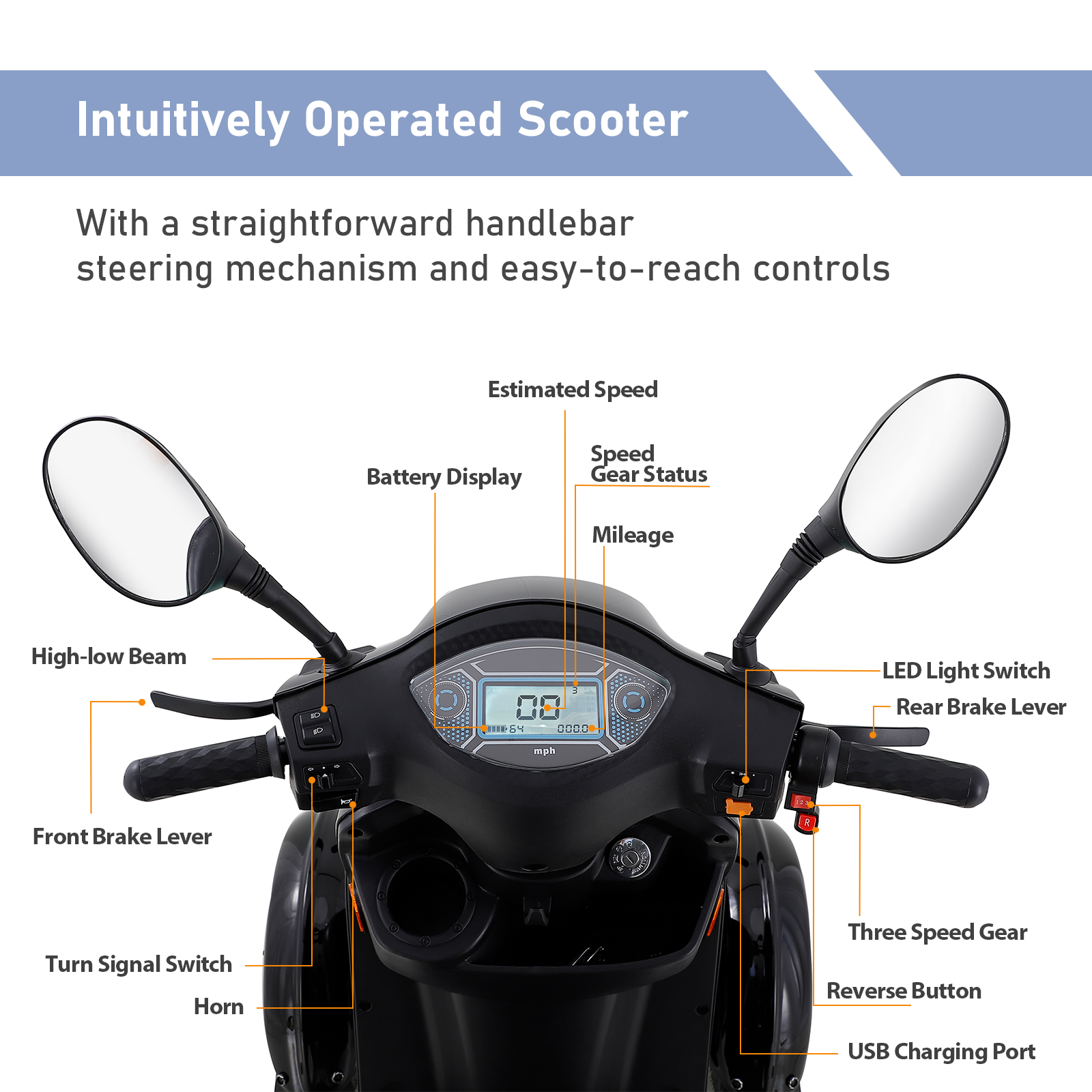 Xmatch Mobility Scooters for Adults & Seniors, Heavy Duty 4-Wheel 3 Speed Medical Electric Powered Device 800W All Terrain, Elderly w/Rear Lockbox & Adjustable Seat