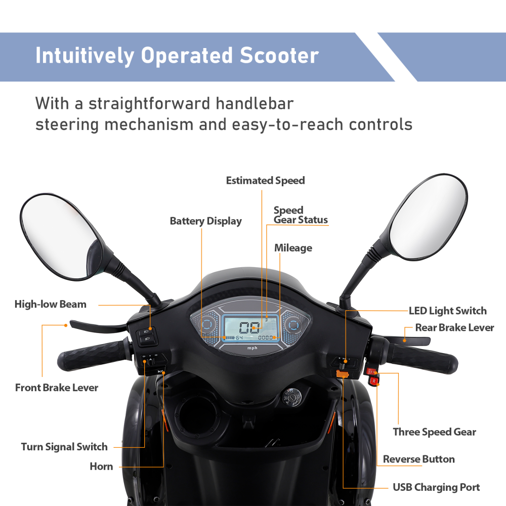 Xmatch Mobility Scooters for Adults & Seniors, Heavy Duty 4-Wheel 3 Speed Medical Electric Powered Device 800W All Terrain, Elderly w/Rear Lockbox & Adjustable Seat