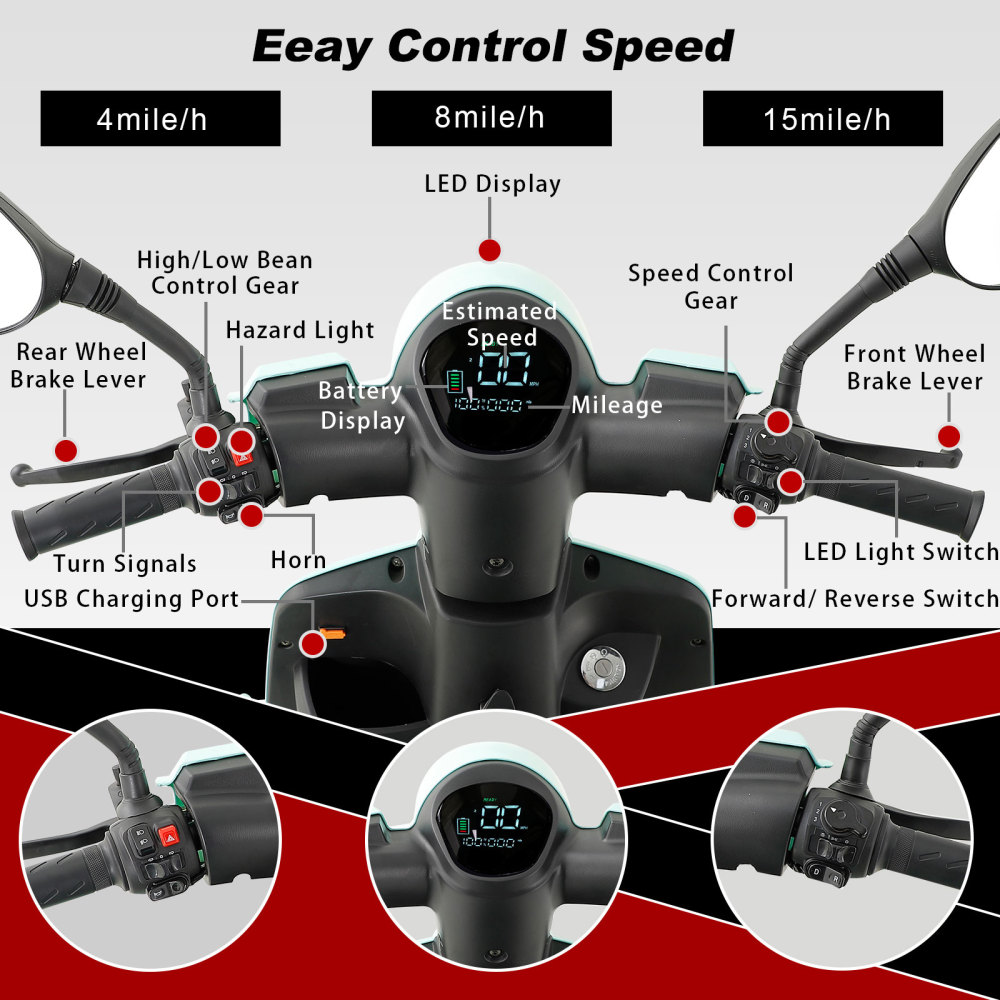 Mobility Scooters for Seniors & Adults, Heavy Duty 4-Wheel 3 Speed Medical Electric Powered Wheelchair Device 800W All Terrain, Elderly Rear Lockbox Adjustable Seat