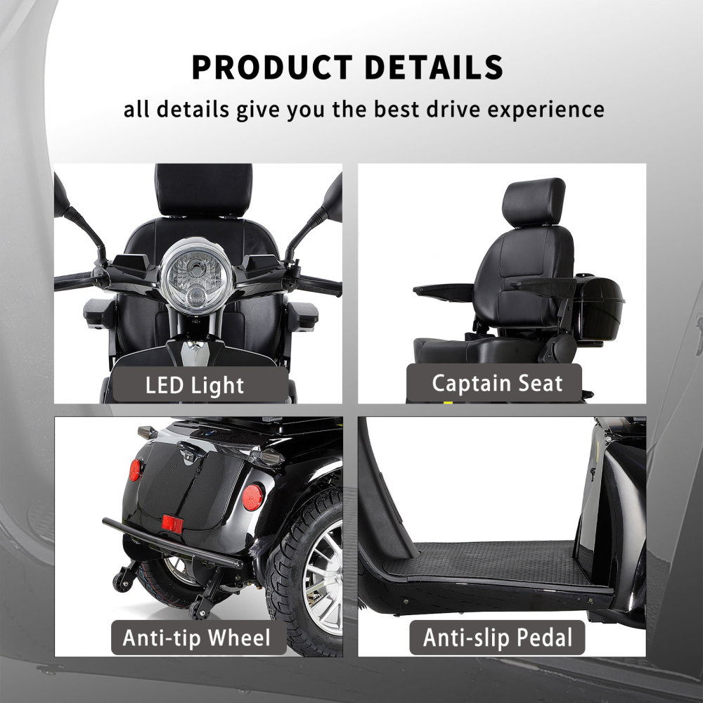 Mobility Scooters for Seniors & Adults, Heavy Duty 4-Wheel 3 Speed Medical Electric Powered Wheelchair Device 800W All Terrain, Elderly Rear Lockbox Adjustable Seat