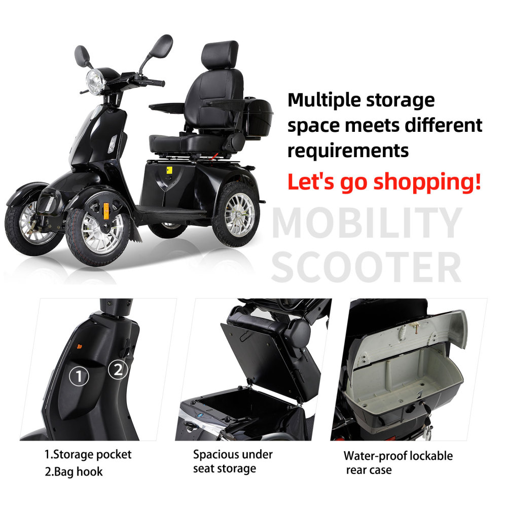 Mobility Scooters for Seniors & Adults, Heavy Duty 4-Wheel 3 Speed Medical Electric Powered Wheelchair Device 800W All Terrain, Elderly Rear Lockbox Adjustable Seat