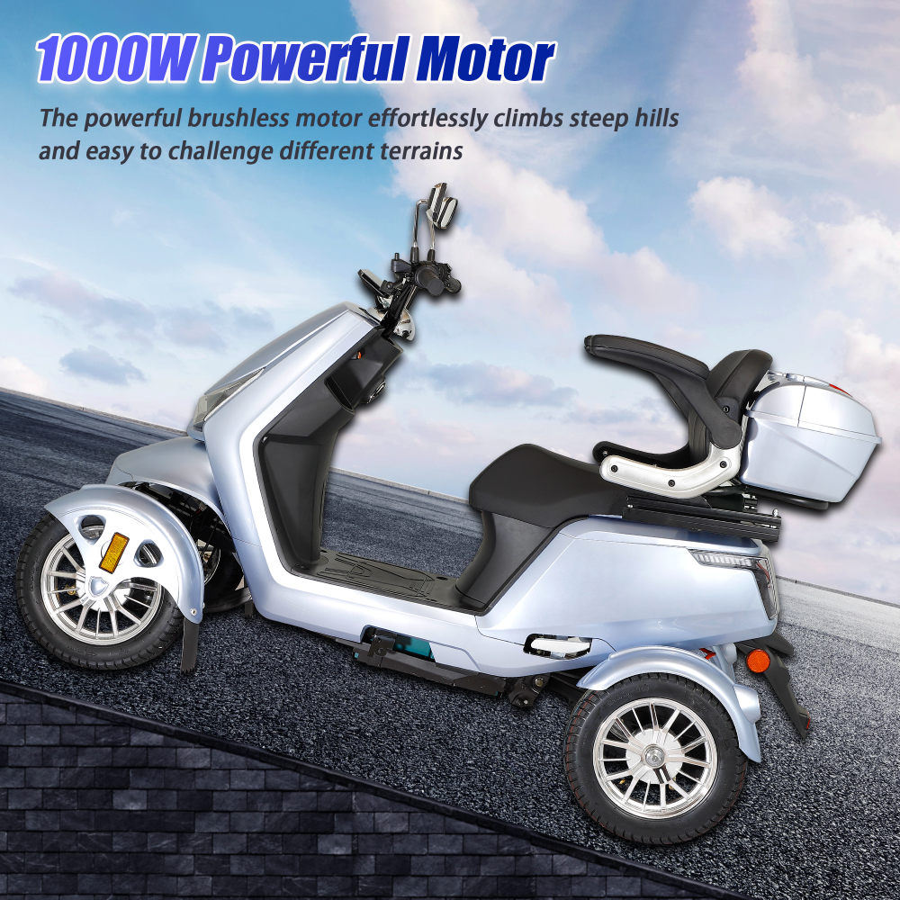 Mobility Scooters for Adults & Seniors, Heavy Duty 4-Wheel 3-Speed Electric Powered Wheelchair Device, Elderly-Safe Belt Rear Lockbox Under Seat Storage Adjustable Seat (Silver)