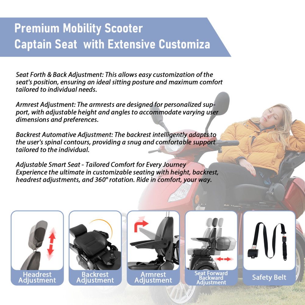 Mobility Scooters for Adults & Seniors, Heavy Duty 4-Wheel 3 Speed Medical Electric Powered Device 800W All Terrain, Elderly w/Rear Lockbox & Adjustable Seat Blue
