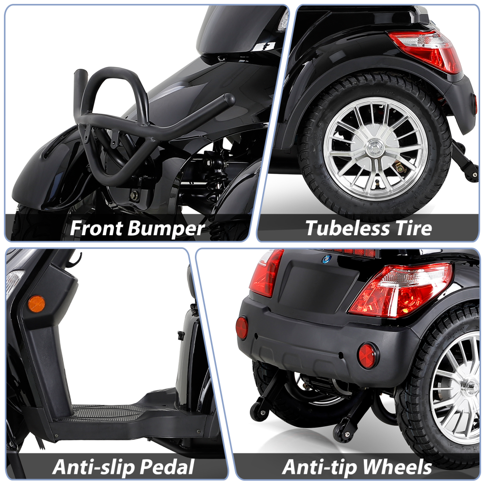 Mobility Scooters for Adults & Seniors, Heavy Duty 4-Wheel 3 Speed Medical Electric Powered Device 800W All Terrain, Elderly w/Rear Lockbox & Adjustable Seat Blue