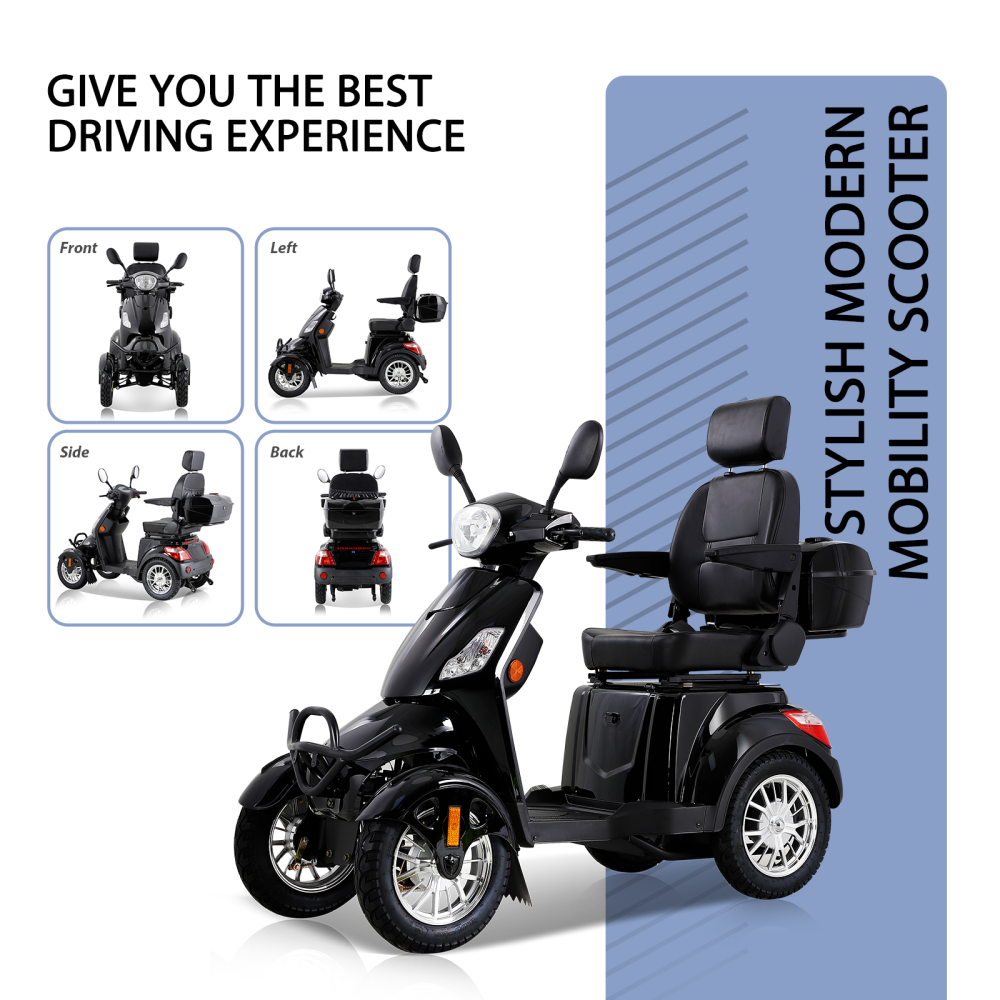 Mobility Scooters for Adults & Seniors, Heavy Duty 4-Wheel 3 Speed Medical Electric Powered Device 800W All Terrain, Elderly w/Rear Lockbox & Adjustable Seat Blue