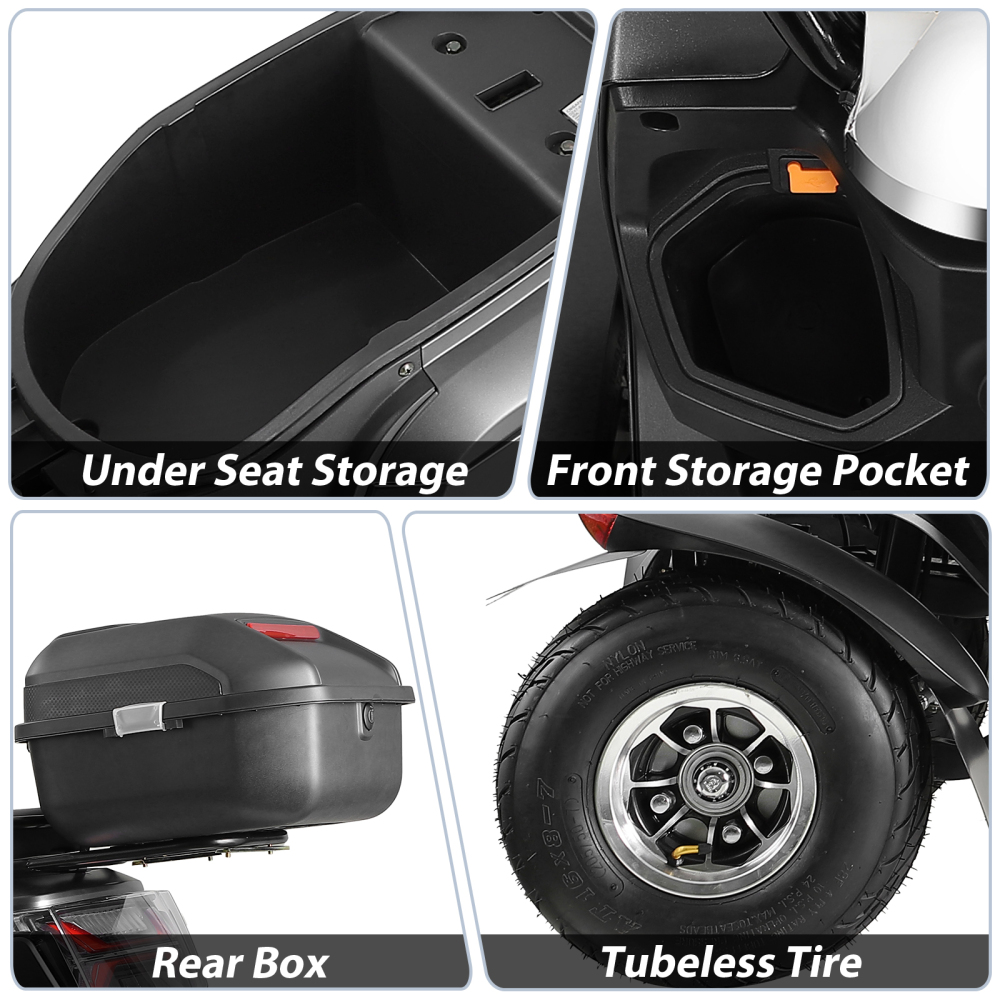 Mobility Scooters for Seniors & Adults, Heavy Duty Patrol Mobility Scooter for All Terrain Electric Powered Handicap Scooters Elderly w/Remote Key Rear Lockbox (Patrol/Black)