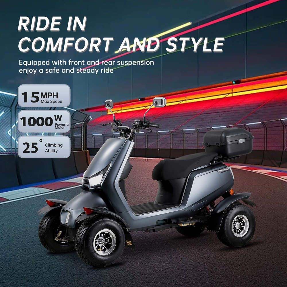 Mobility Scooters for Seniors and Adults, Heavy Duty Patrol Mobility Scooter for All Terrain Electric Powered Handicap Scooters Elderly w/Remote Key Rear Lockbox (Patrol/Matte Black)