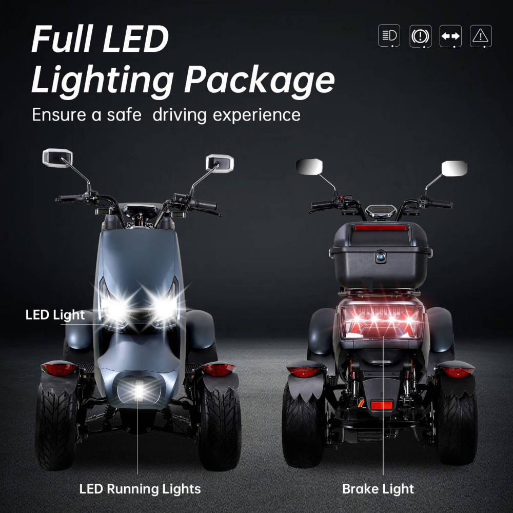 Mobility Scooters for Seniors and Adults, Heavy Duty Patrol Mobility Scooter for All Terrain Electric Powered Handicap Scooters Elderly w/Remote Key Rear Lockbox (Patrol/Matte Black)