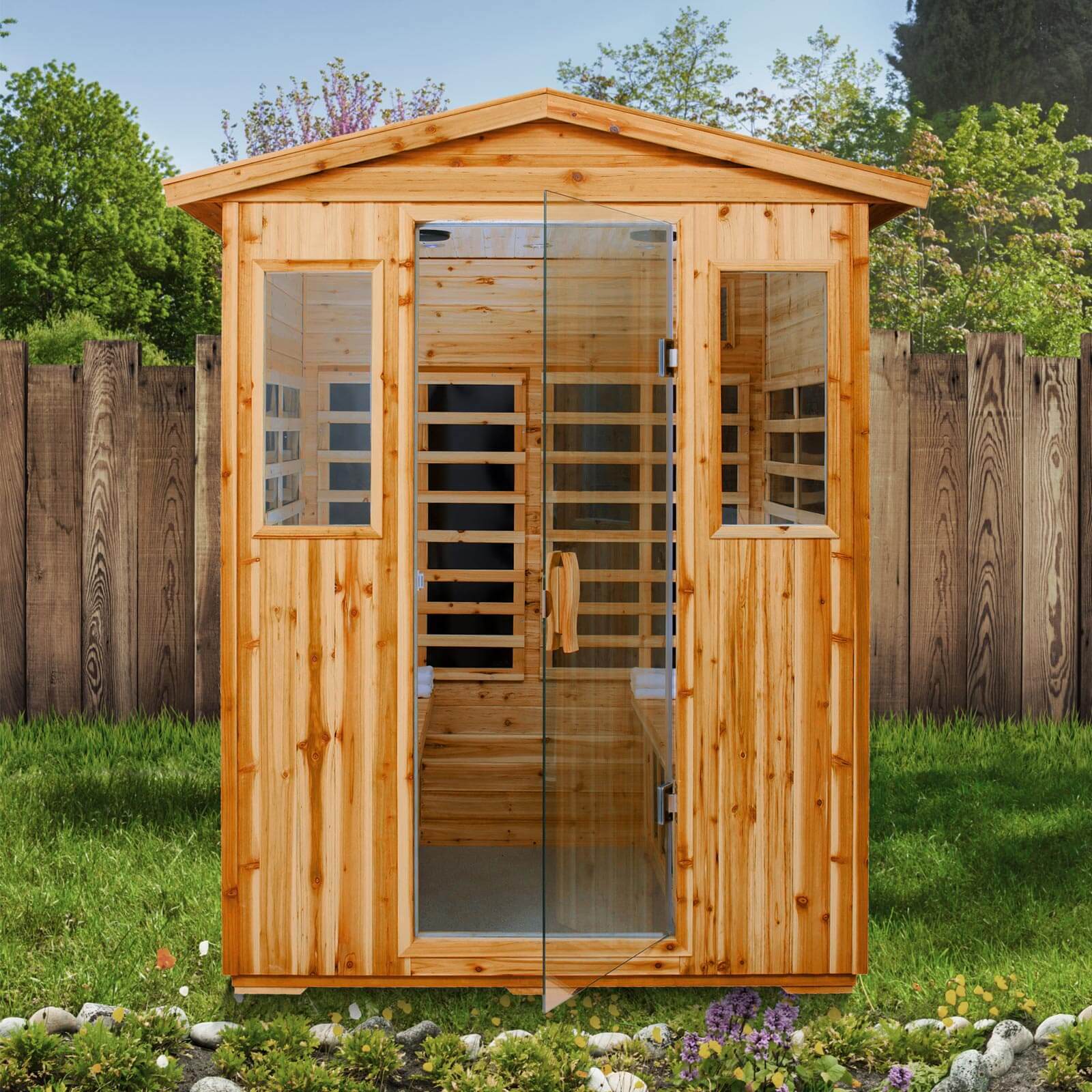 Xmatch Saunas 901V Far Infrared Sauna, Outdoor Wooden Dry Sauna Low EMF (Mahogany Wood, 1-Person Size)