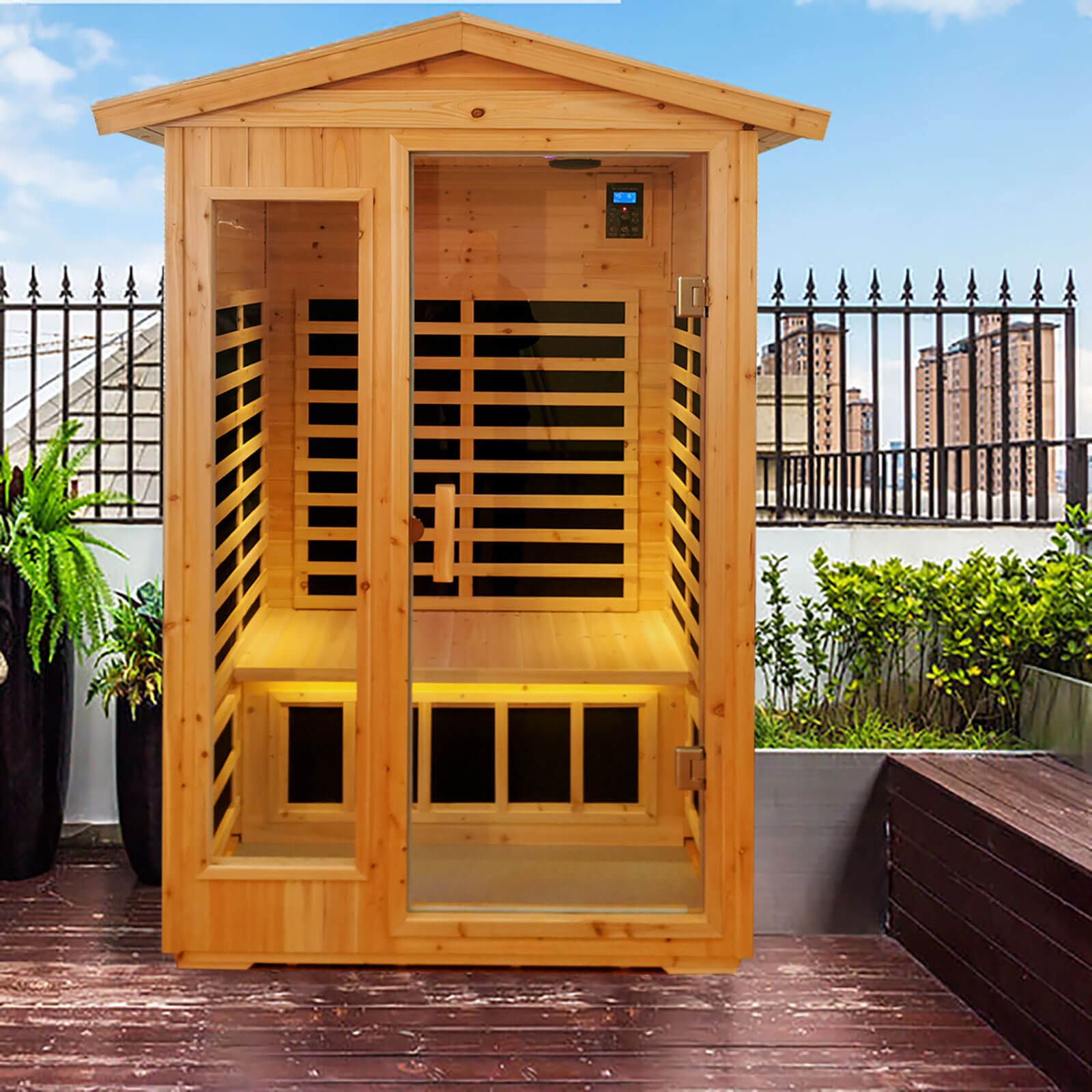 Xmatch Saunas 901V Far Infrared Sauna, Outdoor Wooden Dry Sauna Low EMF (Mahogany Wood, 1-Person Size)