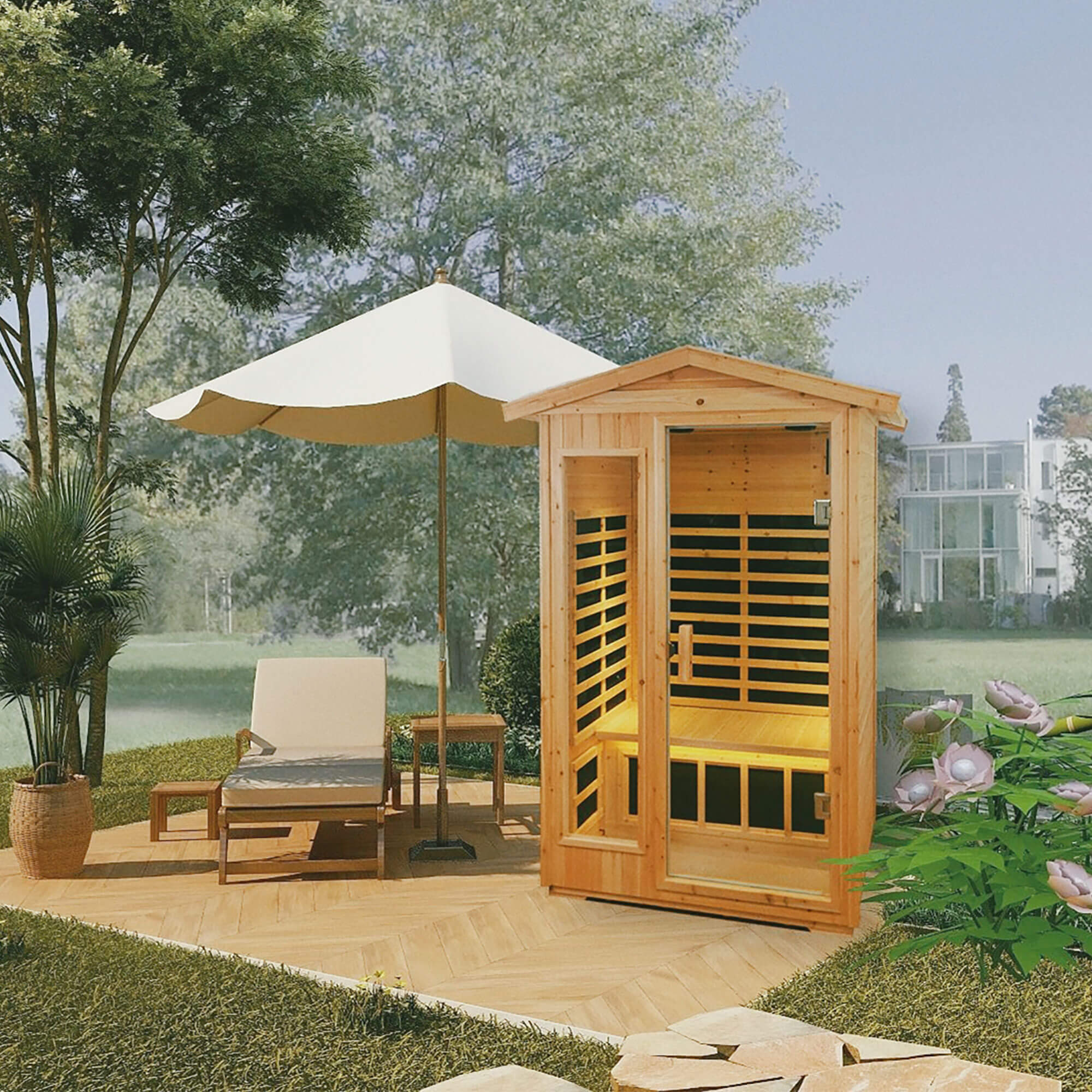 Xmatch Saunas 902V Far Infrared Sauna, Outdoor Wooden Dry Sauna Low EMF (Hemlock Wood, 2-Person Size)