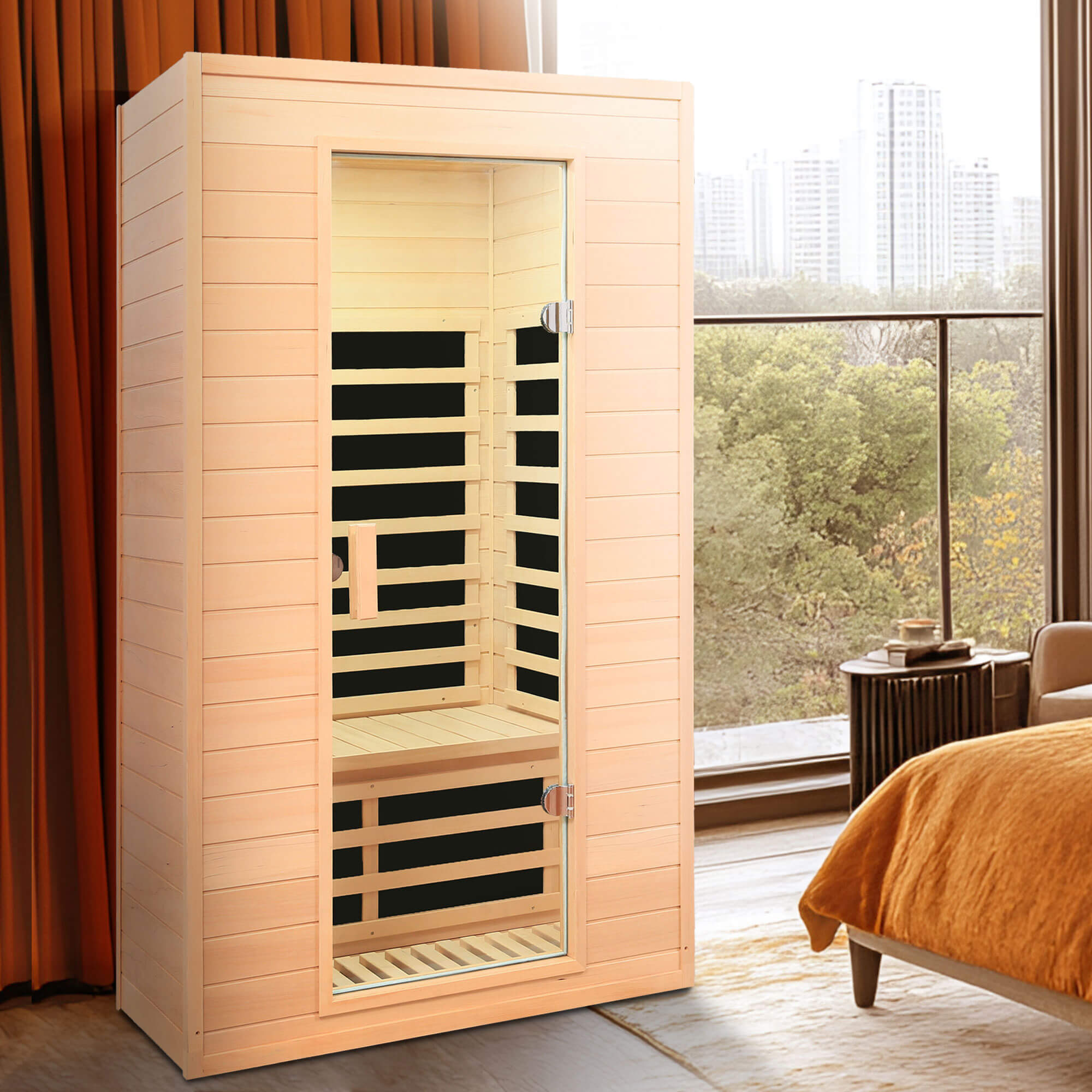 Xmatch Saunas 902G Far Infrared Sauna, Indoor Wooden Dry Sauna Low EMF (Hemlock Wood, 2-Person Size)