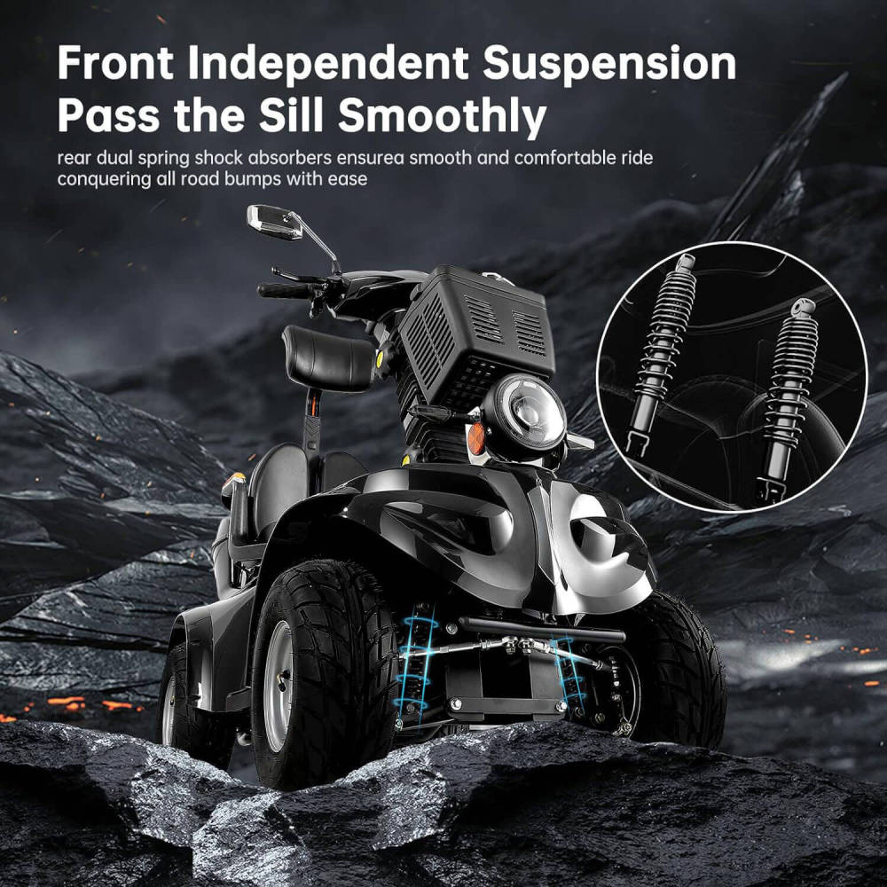 Mobility Scooters for Seniors & Adults 600lbs Capacity, Heavy Duty 4-Wheel 3-Speed Electric Powered Wheelchair Device 1000W All Terrain, Elderly-Lockbox Adjustable Seat (DJD Black 1000W)