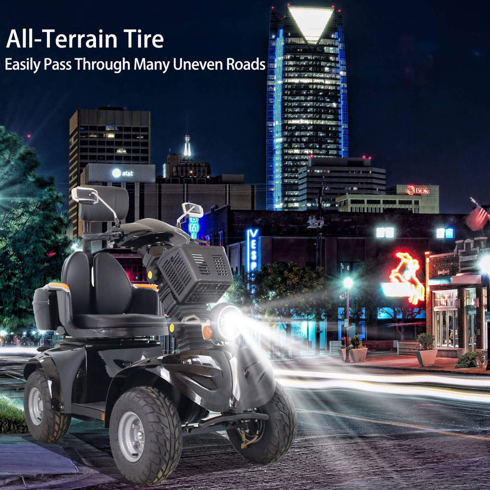 Mobility Scooters for Seniors & Adults 600lbs Capacity, Heavy Duty 4-Wheel 3-Speed Electric Powered Wheelchair Device 1000W All Terrain, Elderly-Lockbox Adjustable Seat (DJD Black 1000W)