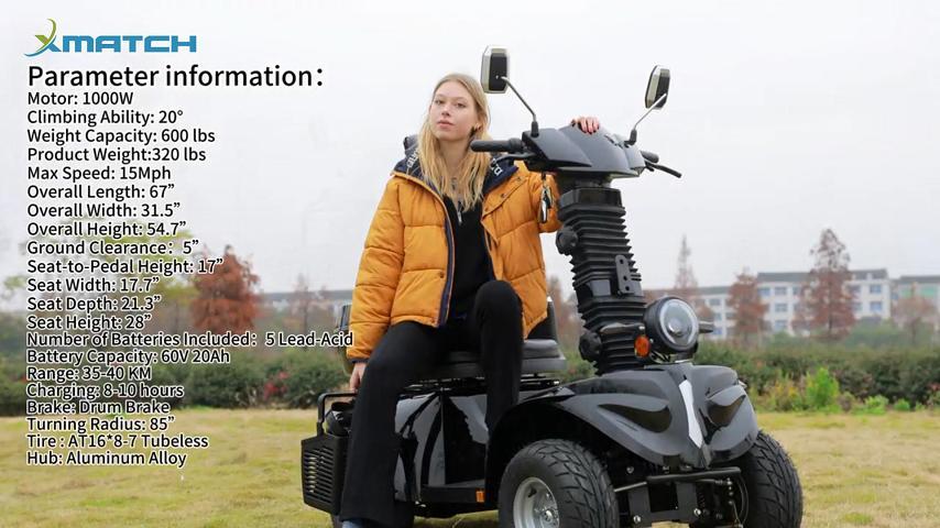 Mobility Scooters for Seniors & Adults 600lbs Capacity, Heavy Duty 4-Wheel 3-Speed Electric Powered Wheelchair Device 1000W All Terrain, Elderly-Lockbox Adjustable Seat (DJD Red 1000W)