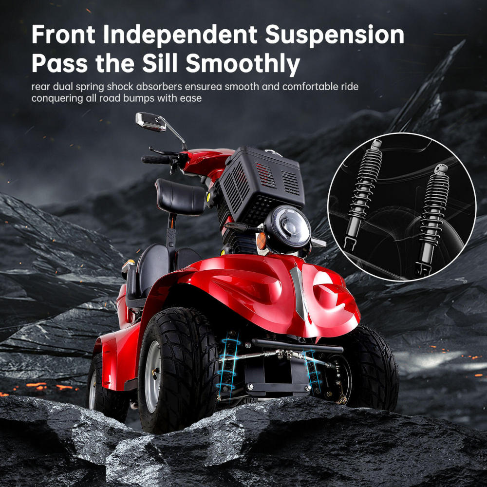 Mobility Scooters for Seniors & Adults 600lbs Capacity, Heavy Duty 4-Wheel 3-Speed Electric Powered Wheelchair Device 1000W All Terrain, Elderly-Lockbox Adjustable Seat (DJD Red 1000W)
