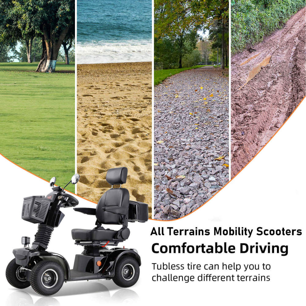 Mobility Scooters for Adults & Seniors, Heavy Duty 4-Wheel Mobility Scooter Battery Powered with Front Basket Compact Rear Box 360 Degree Adjustable Seat (Black)