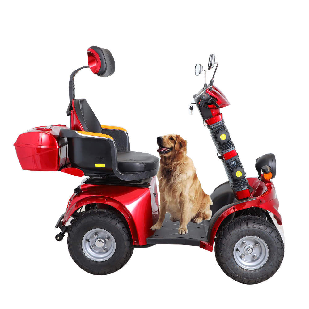 Mobility Scooters for Seniors & Adults 600lbs Capacity, Heavy Duty 4-Wheel 3-Speed Electric Powered Wheelchair Device 1000W All Terrain, Elderly-Lockbox Adjustable Seat (DJD Red 1000W)