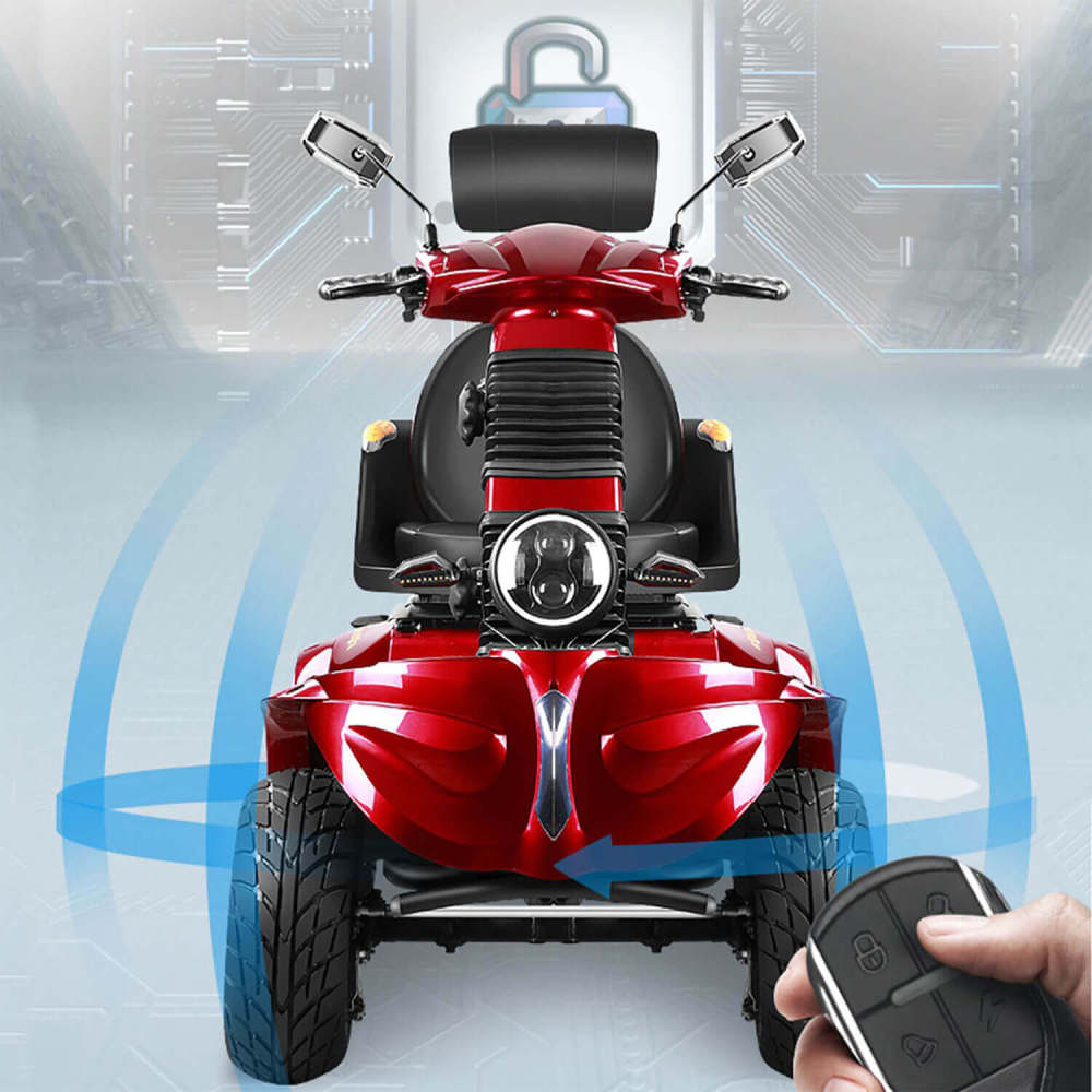 Mobility Scooters for Seniors & Adults 600lbs Capacity, Heavy Duty 4-Wheel 3-Speed Electric Powered Wheelchair Device 1000W All Terrain, Elderly-Lockbox Adjustable Seat (DJD Red 1000W)