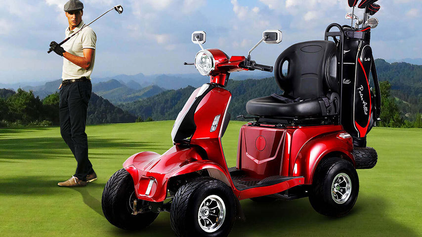 Mobility Scooters for Seniors & Adults, Heavy Duty 4-Wheel 3-Speed Medical Electric Golf Mobility Scooter Battery Powered with Rear Lock Box & Golf Cart Rack Adjustable Seat