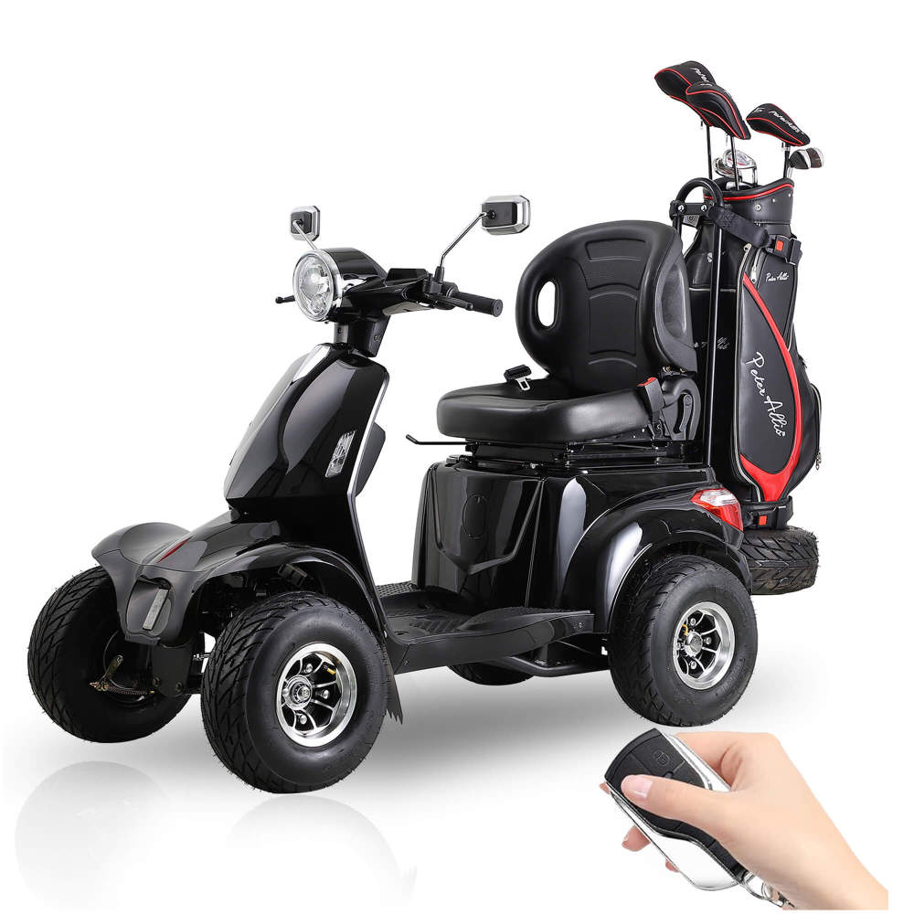 Mobility Scooters for Seniors & Adults, Heavy Duty 4-Wheel 3-Speed Medical Electric Golf Mobility Scooter Battery Powered with Rear Lock Box & Golf Cart Rack Adjustable Seat