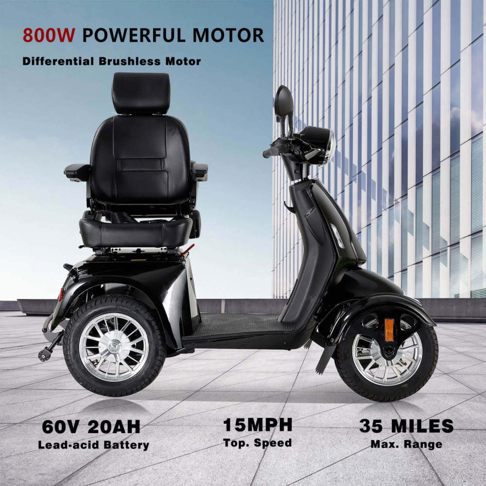 Mobility Scooters for Seniors & Adults, Heavy Duty 4-Wheel 3 Speed Medical Electric Powered Wheelchair Device 800W All Terrain, Elderly Rear Lockbox Adjustable Seat