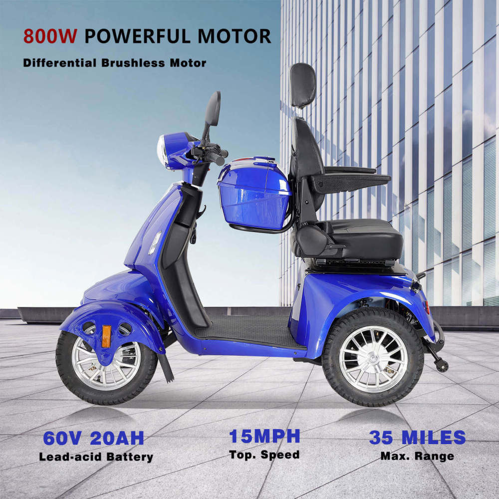 Mobility Scooter for Seniors & Adults, Heavy Duty 4-Wheel 3 Speed Medical Electric Powered Wheelchair Device 800W All Terrain, Elderly Rear Lockbox Adjustable Seat